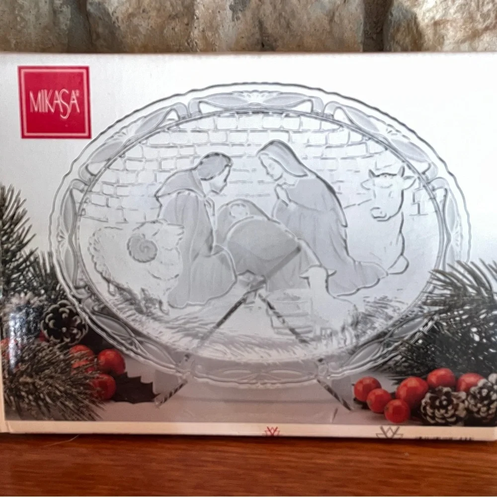 Christmas Nativity Mikasa Rejoice Plaque w/ Display Stand Original Box & Bag